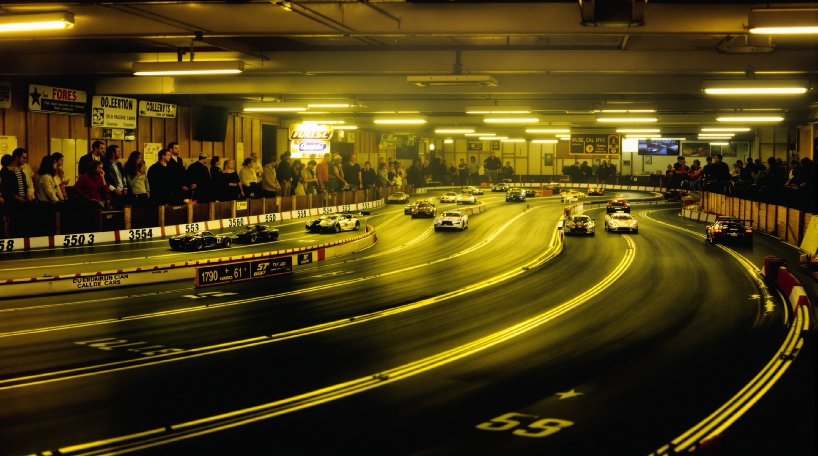 International slot car racing championship venue with multi-lane track