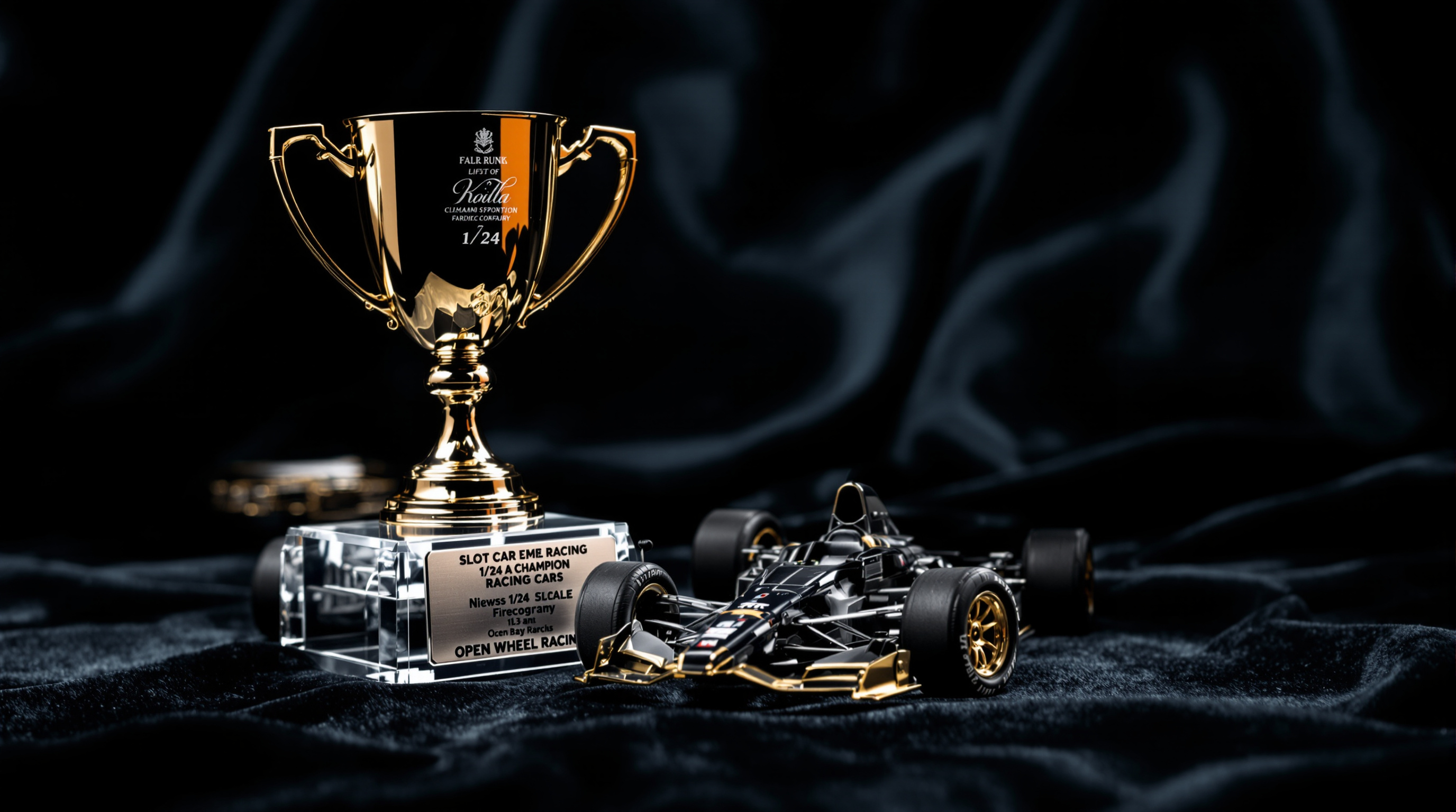 Slot car world championship trophy with 1/24 scale wing car